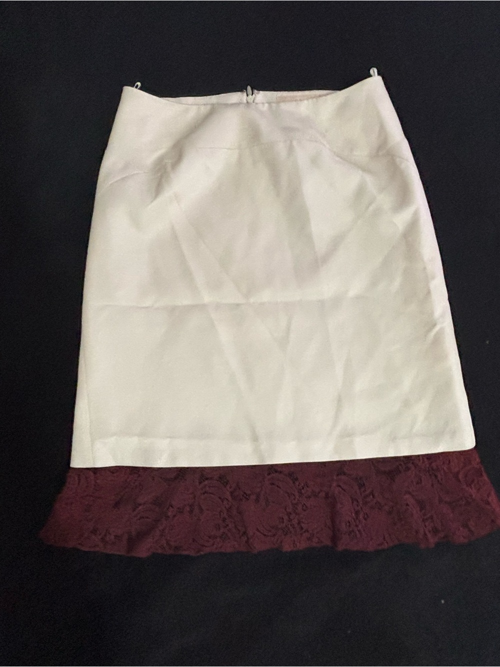 Versus Versace Cream Pencil Skirt with Burgundy Lace Trim